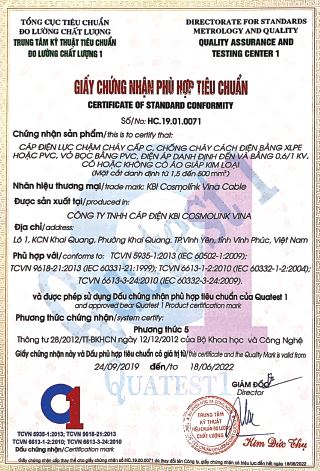 Giấy chứng nhận, giải thưởng - Chi Nhánh Phú Thọ - Công Ty TNHH Cáp Điện KBI Cosmolink Vina